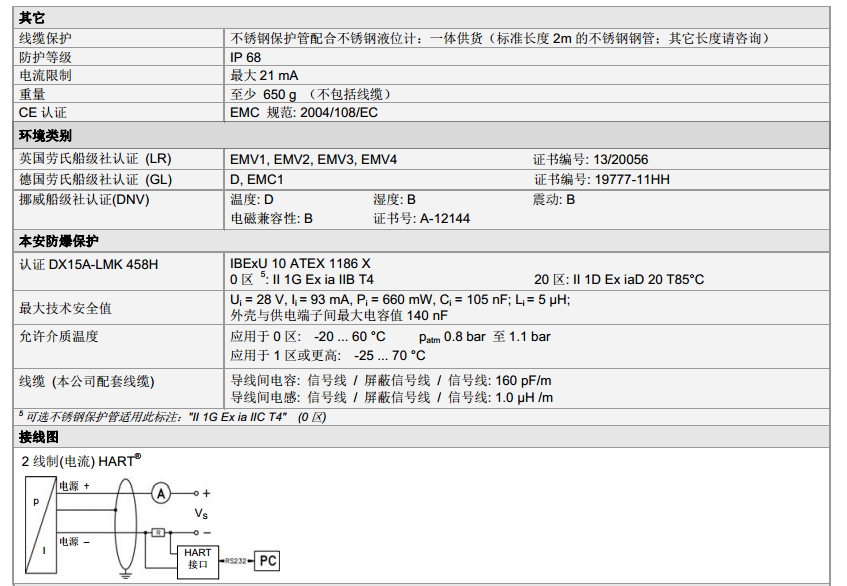 靜壓投入式液位計(jì)技術(shù)參數(shù)LMK 458 H系列3